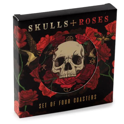 Skulls and Roses Set of 4 Cork Coasters - Gothic Fantasy Skulls & Skeletons