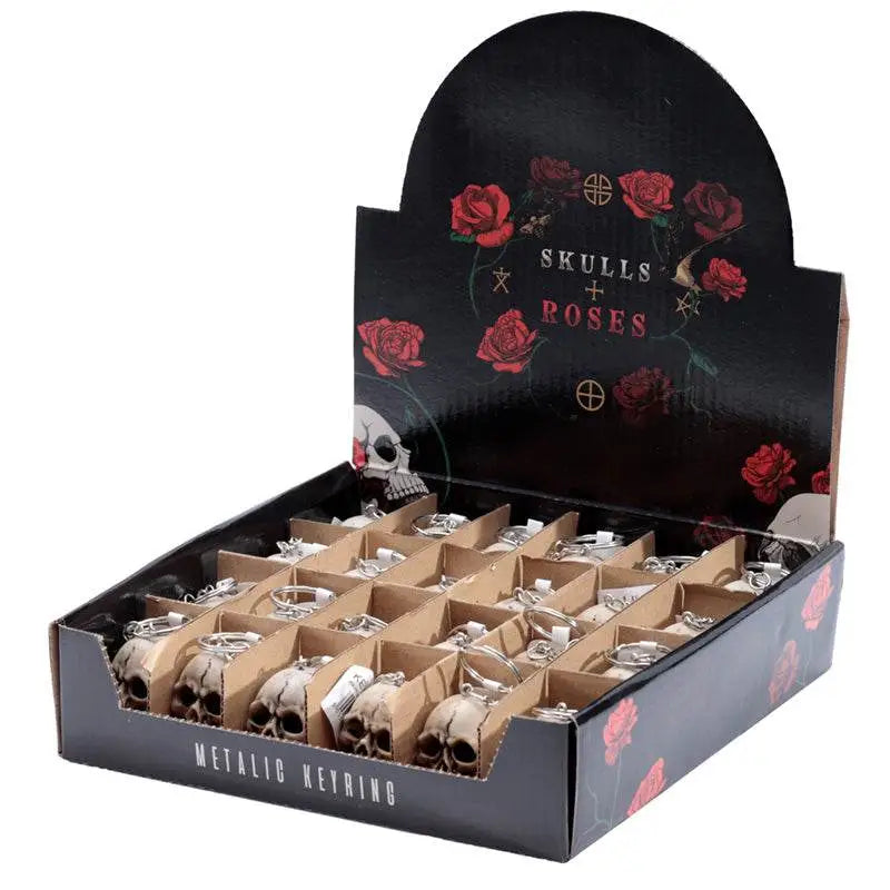 Skulls and Roses Skull Keyring - Keyrings & Key Chains