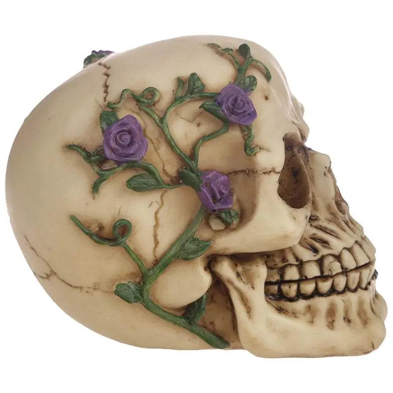 Skulls and Roses Skull with Purple Roses - Gothic Fantasy Skulls & Skeletons