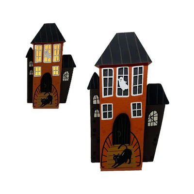 Spooky Black Cat & Ghost House Halloween LED Decoration