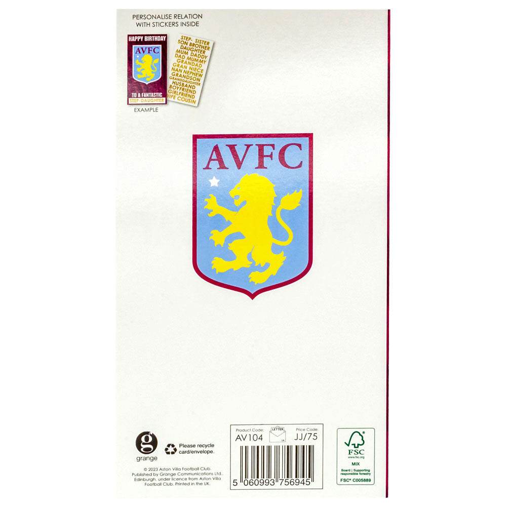 Aston Villa FC Personalised Birthday Card - Gift Arch