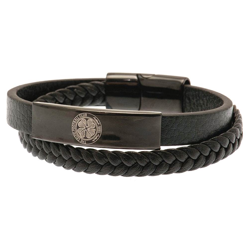 Celtic FC Black IP Leather Bracelet - Gift Arch