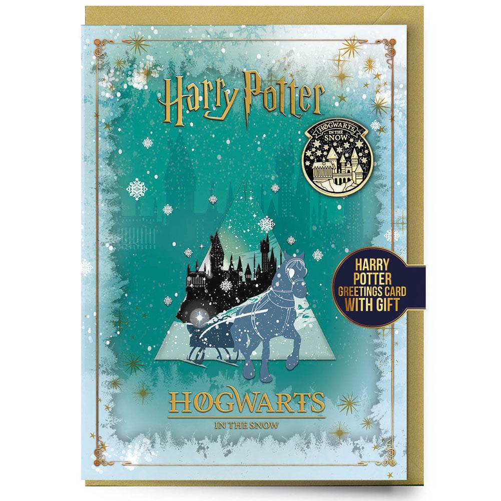 Harry Potter Hogwarts Winter Greetings Card with Badge - Gift Arch