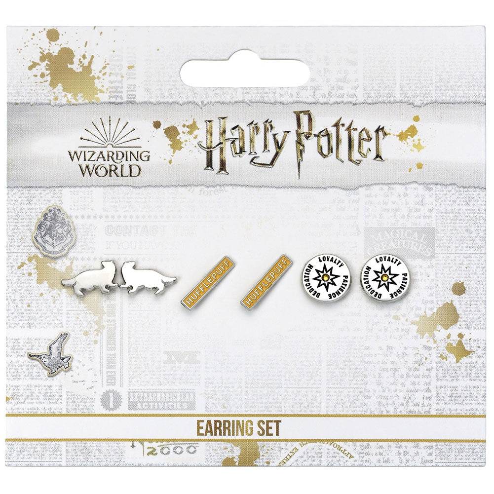 Harry Potter Silver Plated Earring Set Hufflepuff - Gift Arch