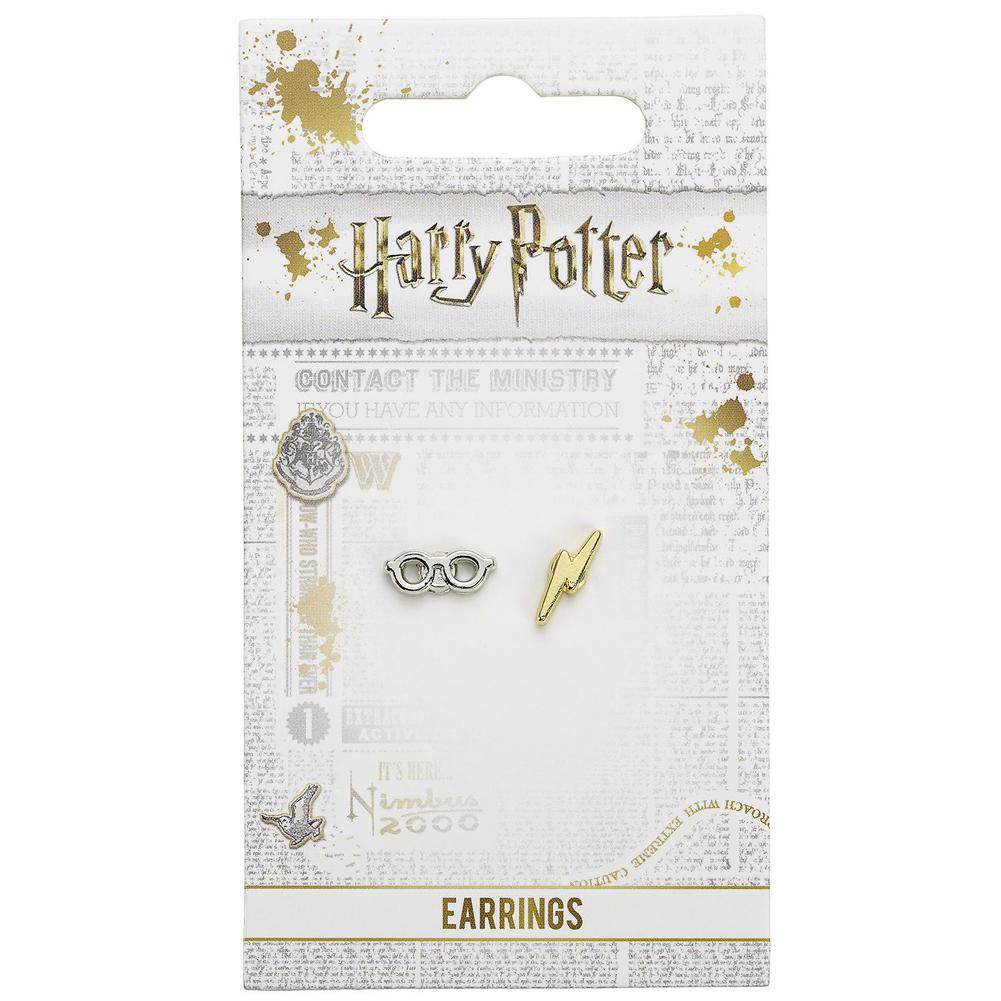 Harry Potter Silver Plated Lightning Bolt & Glasses Stud Earrings - Gift Arch