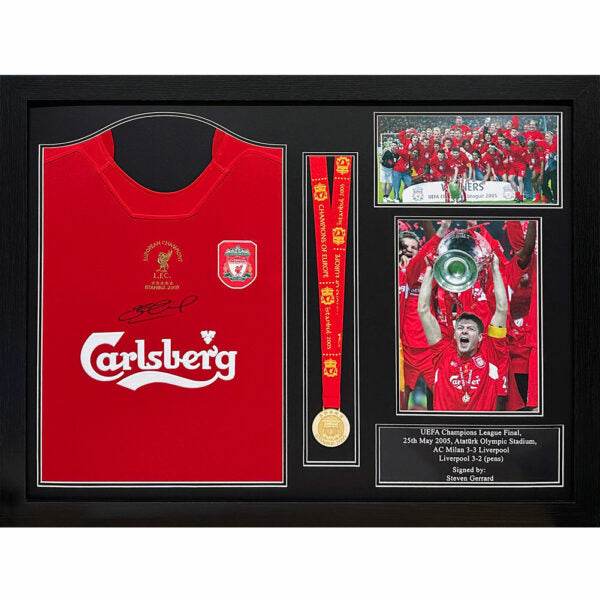 Liverpool FC 2005 Gerrard Signed Shirt & Medal (Framed) - Gift Arch