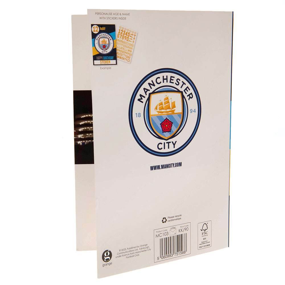 Manchester City FC Birthday Card With Stickers - Gift Arch