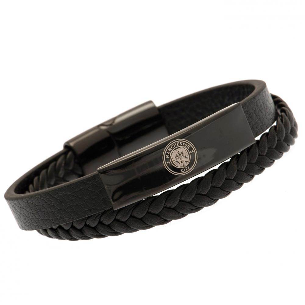 Manchester City FC Black IP Leather Bracelet - Gift Arch