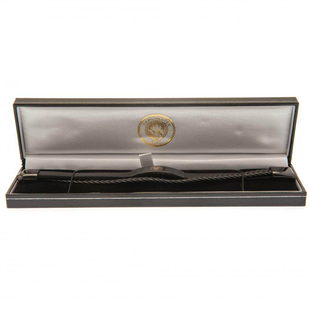 Manchester City FC Black IP Leather Bracelet - Gift Arch