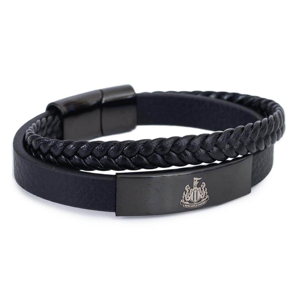 Newcastle United FC Black IP Leather Bracelet - Gift Arch