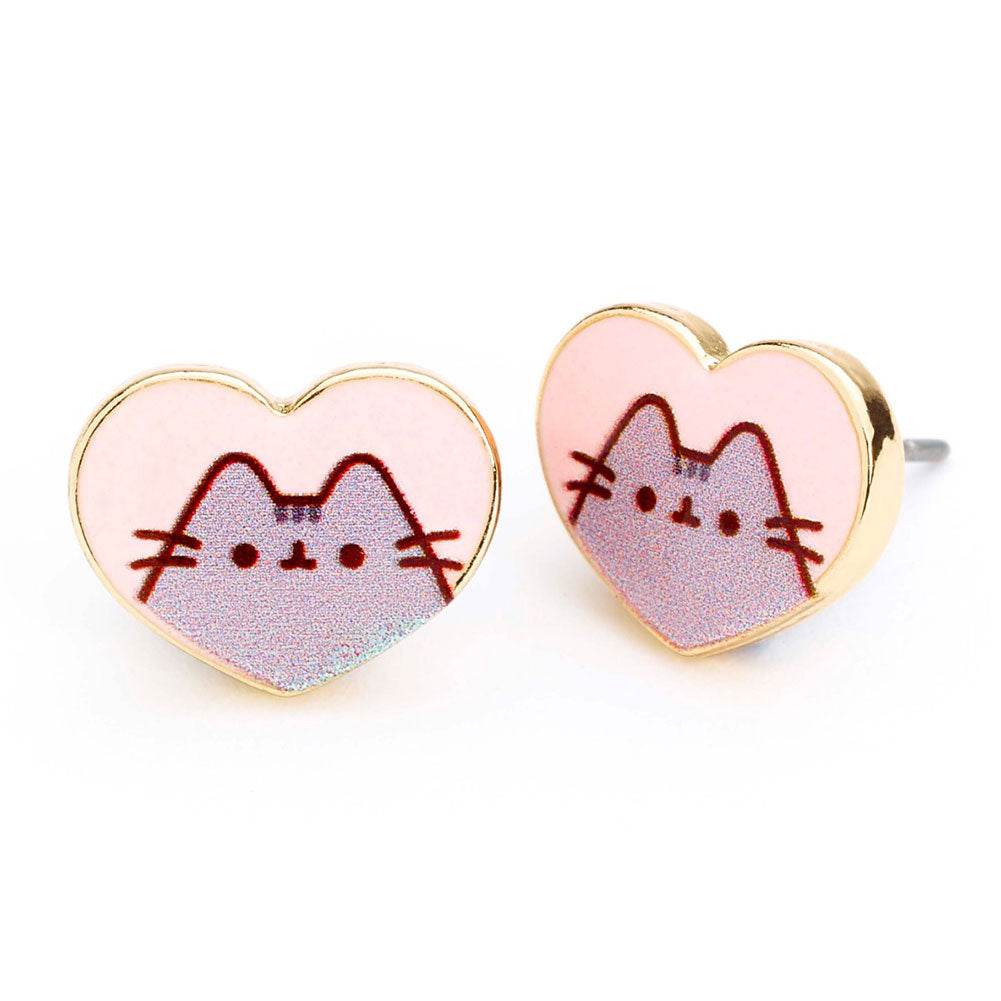 Pusheen Gold Plated Heart Stud Earrings - Gift Arch