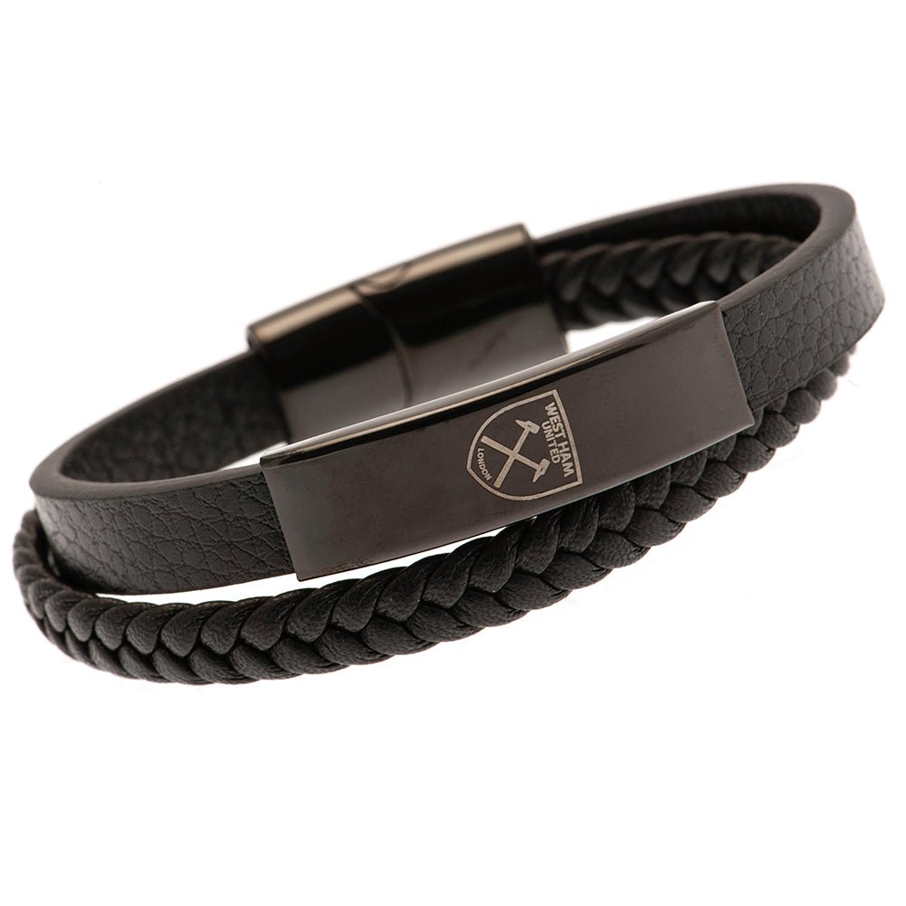 West Ham United FC Black IP Leather Bracelet - Gift Arch