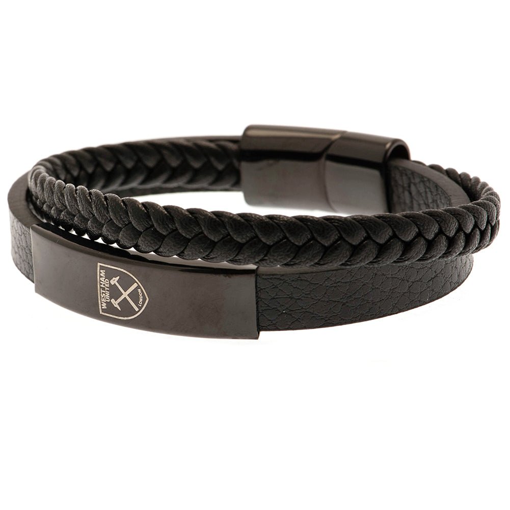West Ham United FC Black IP Leather Bracelet - Gift Arch
