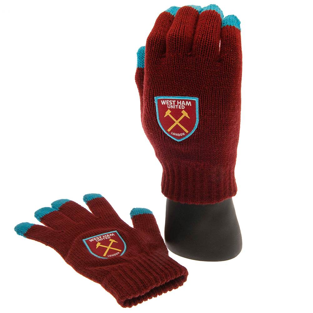 West Ham United FC Touchscreen Knitted Gloves Junior - Gift Arch
