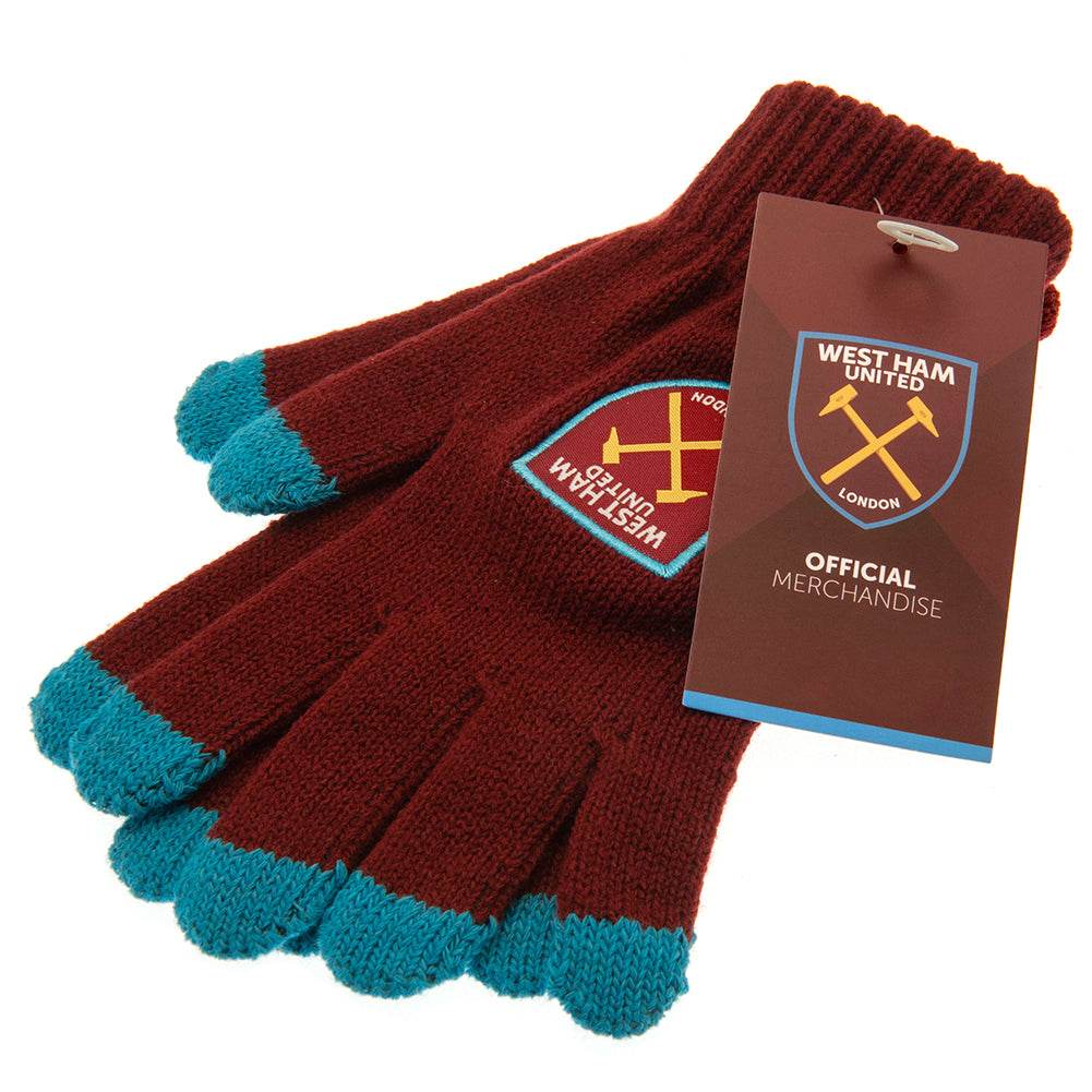 West Ham United FC Touchscreen Knitted Gloves Junior - Gift Arch