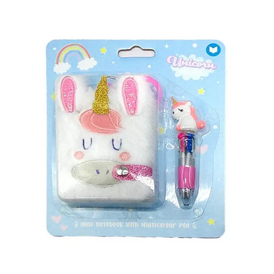 Unicorn Magic Plush A7 Mini Notepad & Multi Colour Pen (4 Colours) - Unicorns