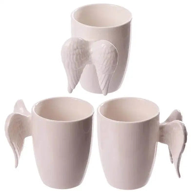 White Angel Wings Ceramic Shaped Handle Mug - Mugs & Coffee Cups