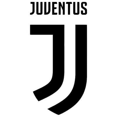 White juventus logo sticker with black outline and text.