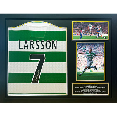 Celtic FC Larsson Centenary Retro Signed Shirt (Framed) - Gift Arch