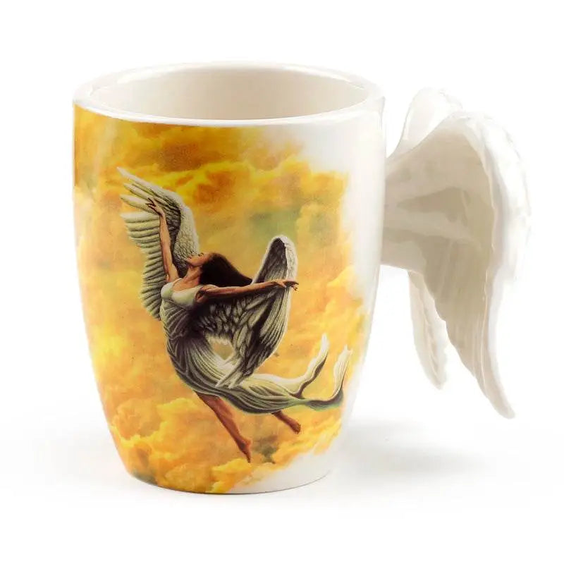 Angel Wings Ceramic Shaped Handle Mug with Decal - Mugs & Coffee Cups