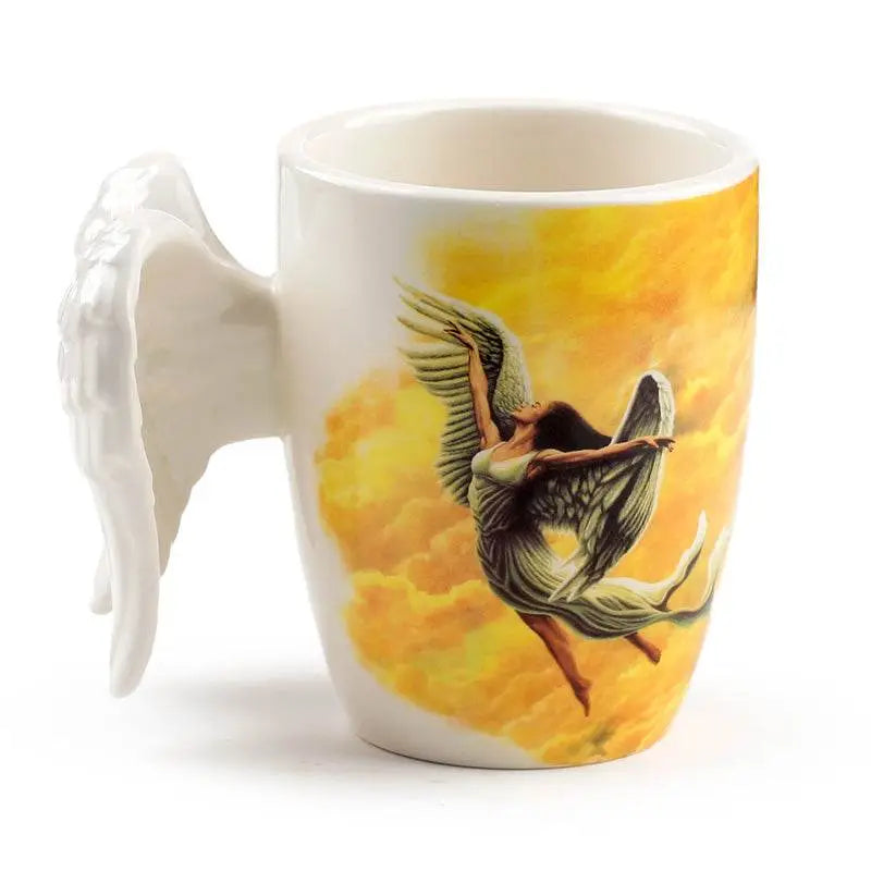 Angel Wings Ceramic Shaped Handle Mug with Decal - Mugs & Coffee Cups