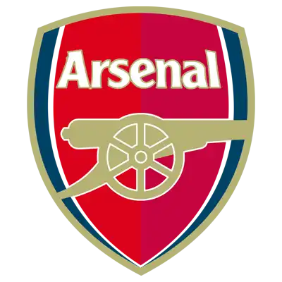 Arsenal football club crest with a golden cannon on red and blue shield.