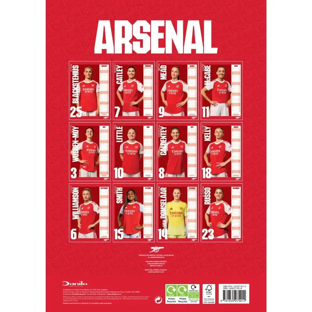 Arsenal WFC A3 Calendar 2026