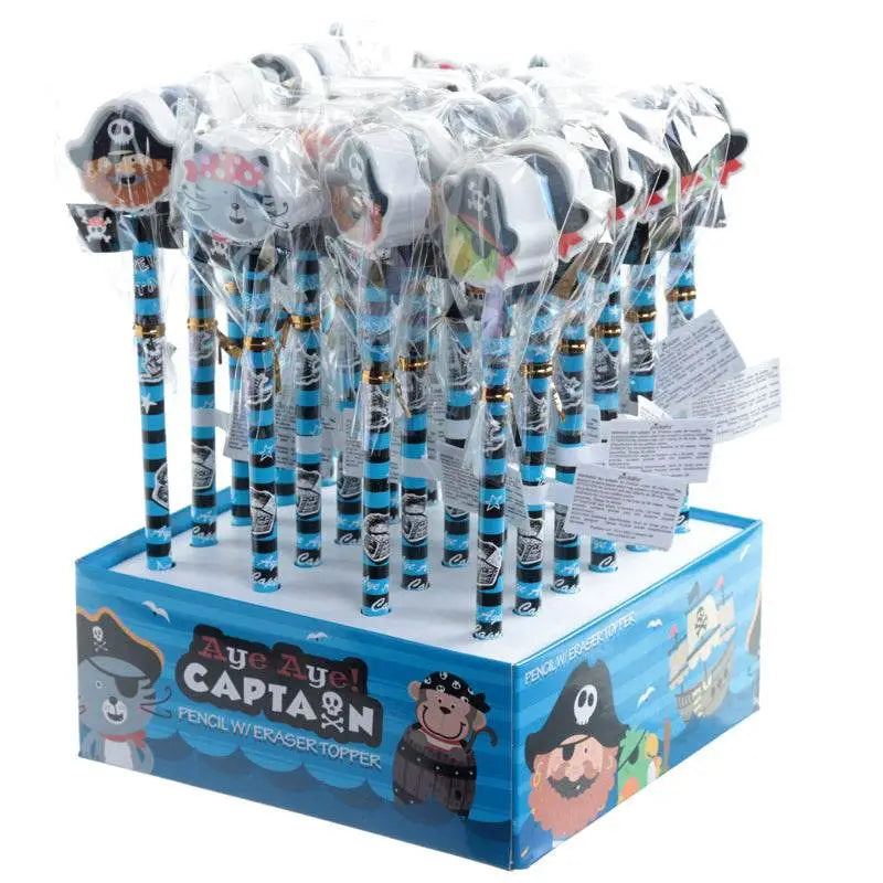 Aye Aye Captain Pirate Pencil & Eraser Topper - Pirate Gifts & Toys