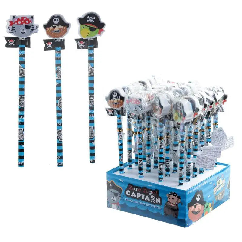 Aye Aye Captain Pirate Pencil & Eraser Topper - Pirate Gifts & Toys