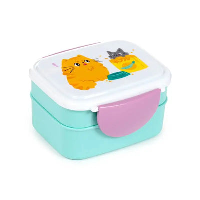 Beans & Co Cats Clip Lock Stacked Bento Lunch Box with Cutlery - Lunch Boxes & Snack Pots