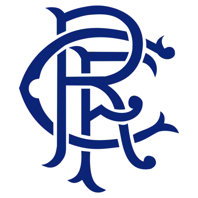 Blue logo on black background