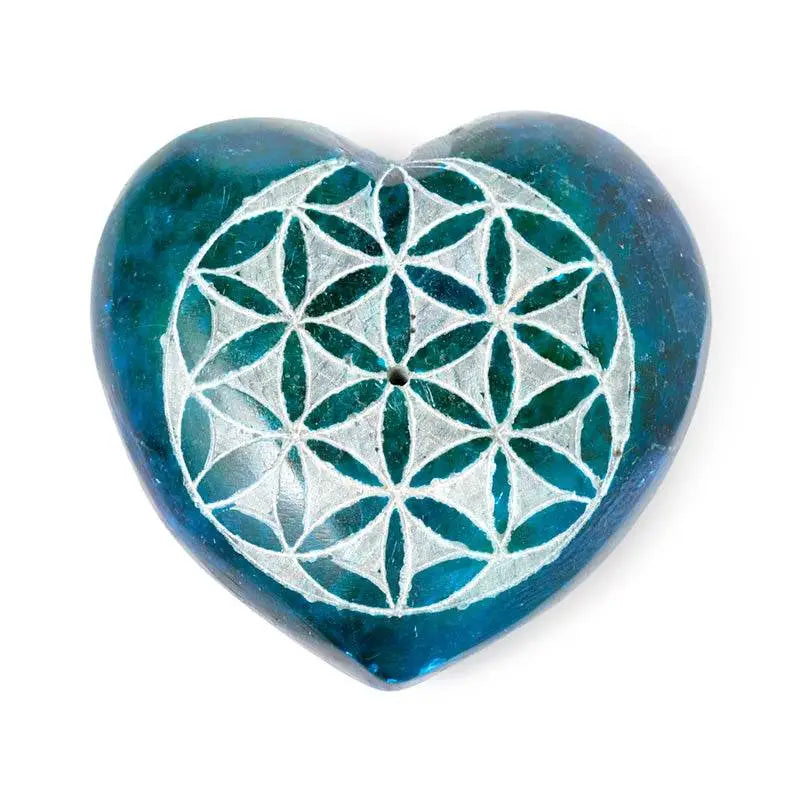 Carved Soapstone Chakra Heart Flower of Life Ashcatcher Incense Stick Burner - Incense Burners & Ash Catchers