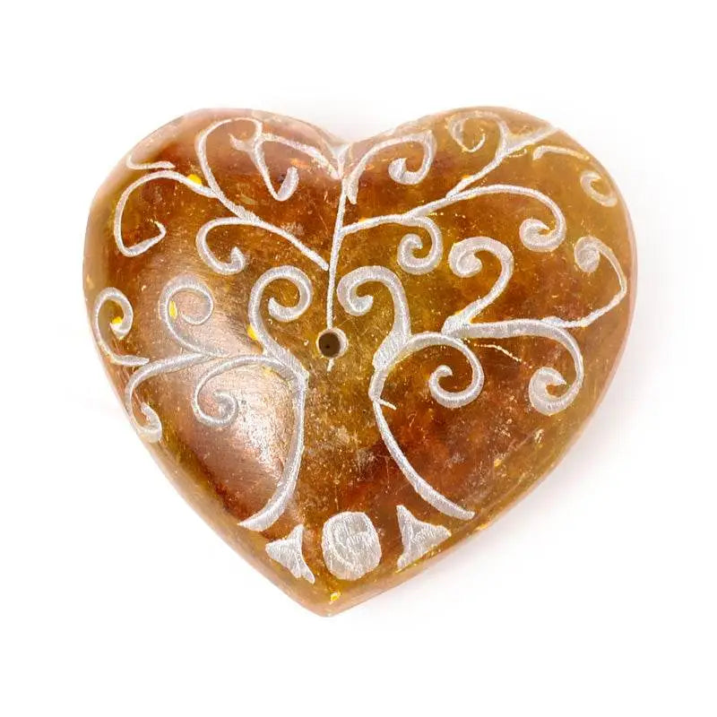 Carved Soapstone Chakra Heart Tree of Life Ashcatcher Incense Stick Burner - Incense Burners & Ash Catchers