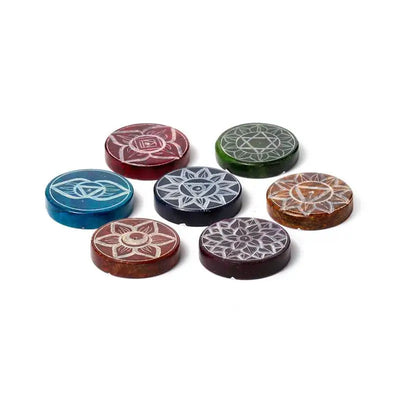 Carved Soapstone Chakra Round Ashcatcher Incense Stick Burner - Incense Burners & Ash Catchers
