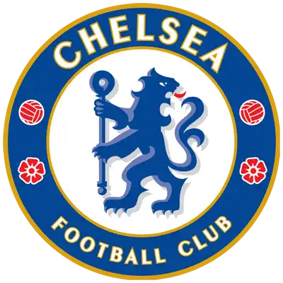 Chelsea football club logo with blue lion holding a scepter and red flowers on gold border.