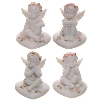 Cherubs With Pink Roses Sitting on a Heart - Angels & Cherubs