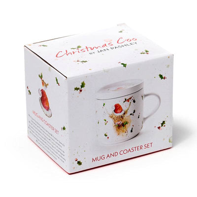 Christmas Jan Pashley Highland Coo Porcelain Mug & Coaster Lid Set - Gift Arch