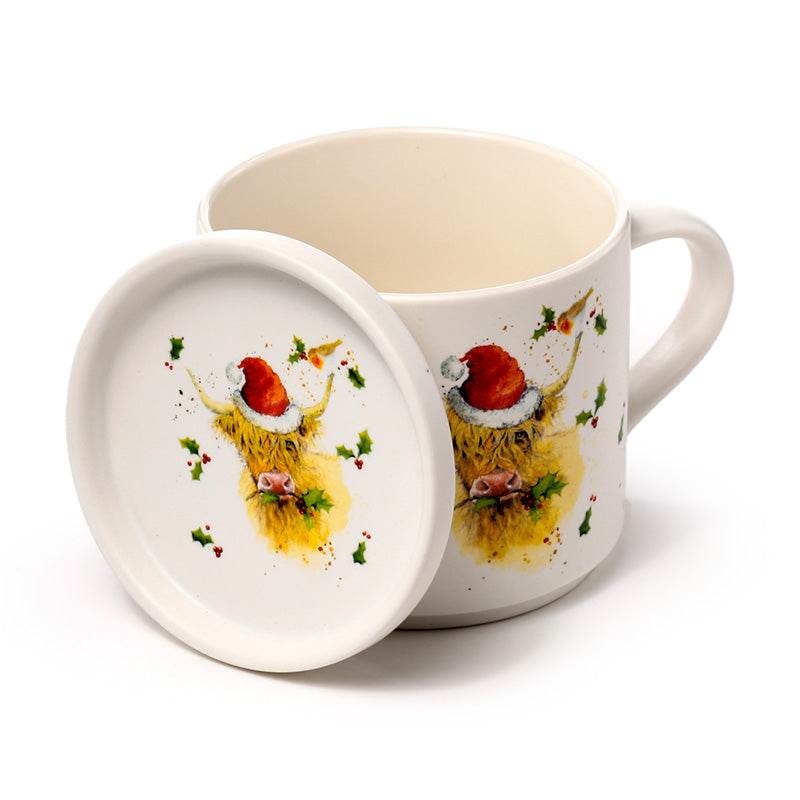 Christmas Jan Pashley Highland Coo Porcelain Mug & Coaster Lid Set - Gift Arch