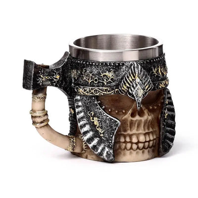 Decorative Axe Handle Armoured Skull Tankard - Gothic Fantasy Skulls & Skeletons