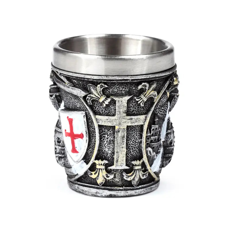 Decorative Medieval Knight with White & Red Shield Shot Glass