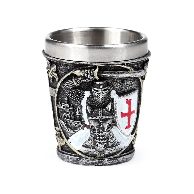 Decorative Medieval Knight with White & Red Shield Shot Glass