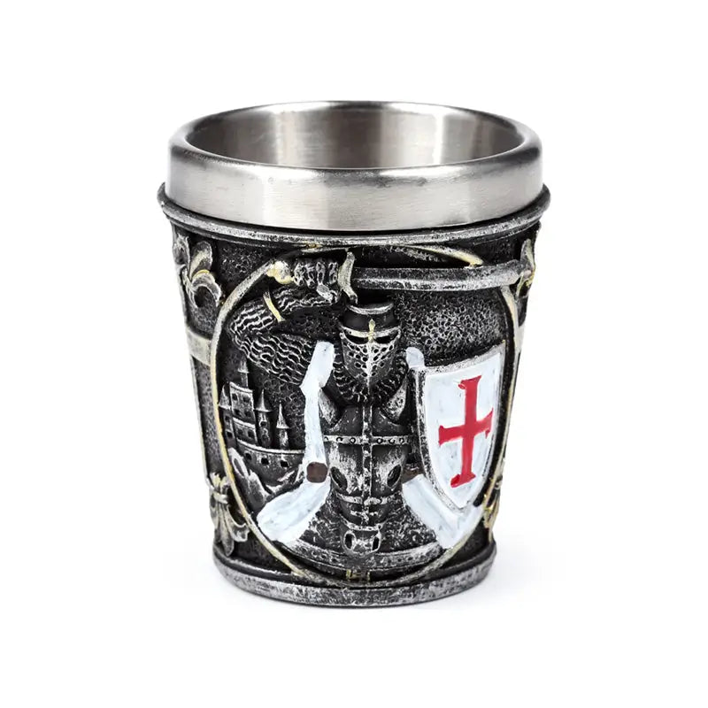 Decorative Medieval Knight with White & Red Shield Shot Glass