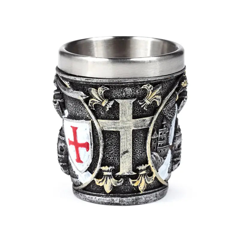 Decorative Medieval Knight with White & Red Shield Shot Glass