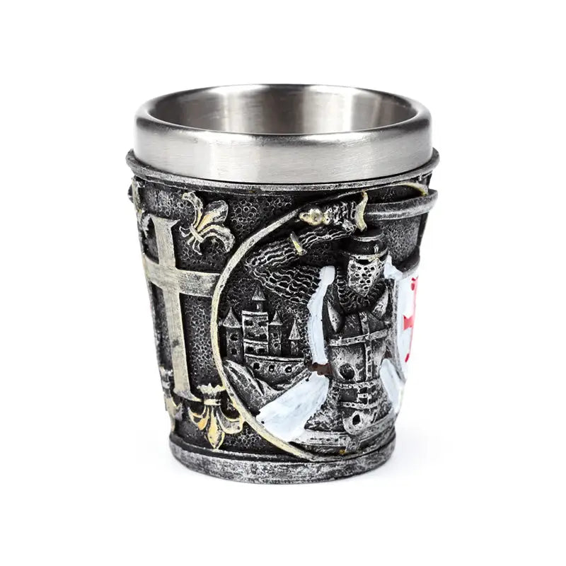 Decorative Medieval Knight with White & Red Shield Shot Glass
