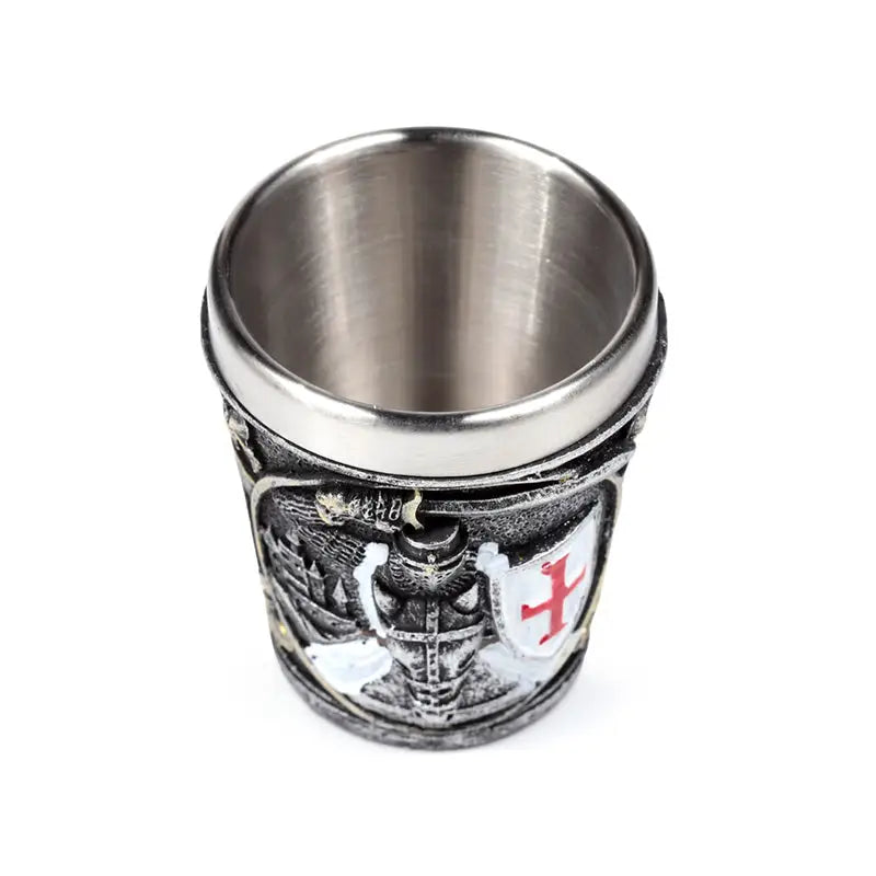 Decorative Medieval Knight with White & Red Shield Shot Glass