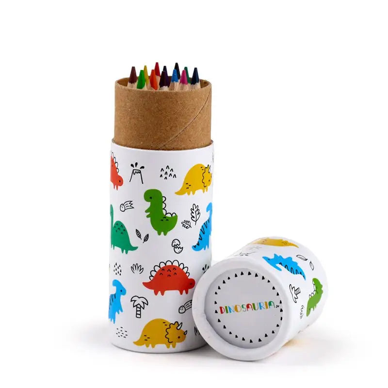Dinosauria Jr Pencil Pot with 12 Colouring Pencils - Dinosaur Gifts