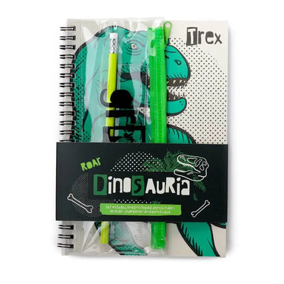 Dinosauria Ring Bound Notepad & Pencil Case 6 Piece Stationery Set - Dinosaur Gifts
