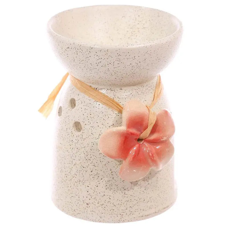 Eden Speckled Cream Ceramic Oil & Wax Melt Burner with Flower - Oil Burners & Wax Melt Burners