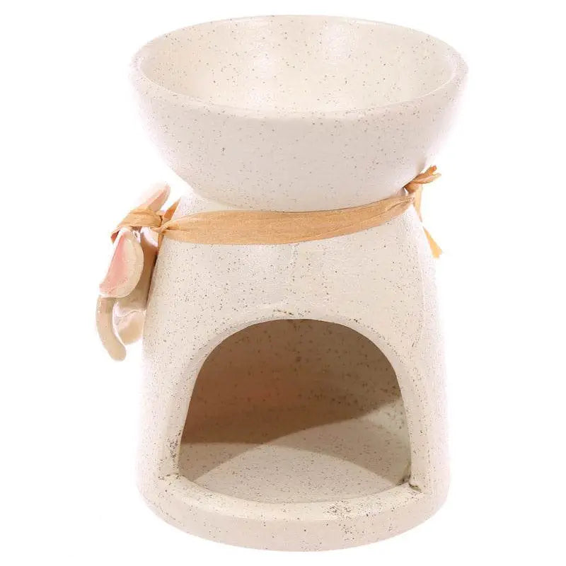 Eden Speckled Cream Ceramic Oil & Wax Melt Burner with Flower - Oil Burners & Wax Melt Burners