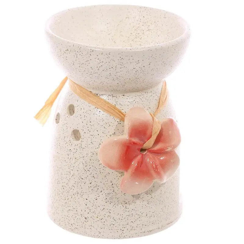 Eden Speckled Cream Ceramic Oil & Wax Melt Burner with Flower - Oil Burners & Wax Melt Burners